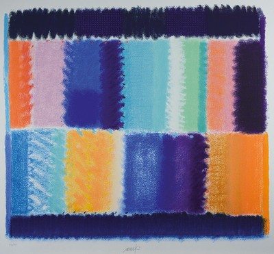 Heinz Mack, geb. 1931, Divertimento, aus 2003, Siebdruck auf Büttenpapier, mittig handsigniert, li. num. 45/70, Blattgr. 80 x 90 cm, unter Glas, ...
