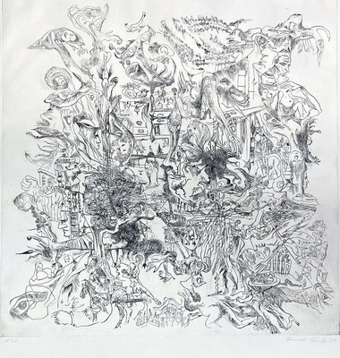 Bernard Schultze, 1915-2005, Rätselhafte Geschehen, Radierung von 1964, handsigniert und num. 18/60, ca. 50x49cm, u.Gl., R. ca. 79x68cm