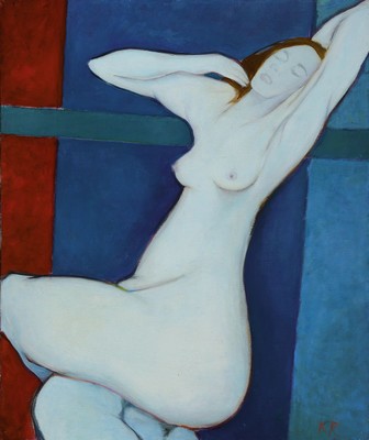 Klaus Rößler, 1939-2019, Maler in Usedom, sitzender Akt, Öl/Lwd, rechts unten monogr., ca. 60x50cm