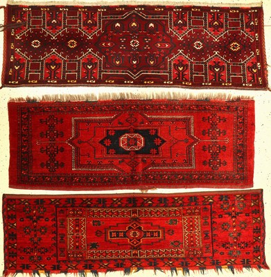 (3 Lots) 3x Ersari "Jollars" antik, Turkmenistan, um 1890-1910, Wolle auf Wolle, EHZ: 2-3. Selten und sammelwürdig.