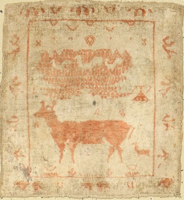 Täbriz Seide antik, Persien, um 1890, Seideauf Baumwolle, ca. 50 x 54 cm, seltenes Motiv,Alters und Gebrauchsspuren