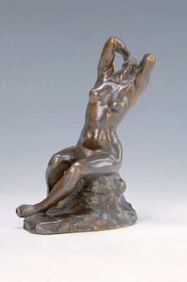 Aime Jules-Dalou, 1838-1902, Le Despespoir, weiblicher Frauenakt, Bronzeskulptur, am Sockel signiert, dunkelbraune Patina, H.ca. 18cm