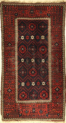 Belutsch antik, Persien, 19.Jhd., Wolle aufWolle, ca. 184 x 104 cm, sammelwürdig, Alters und Gebrauchsspuren, oxidiertes schwarz.