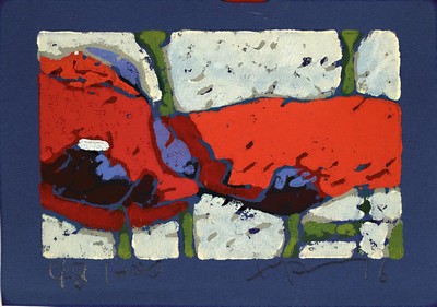 Klaus Fussmann, geb. 1938, Farblinolschnitt,"Mohn", handsign., num. 48/200, ca.13x18 cm