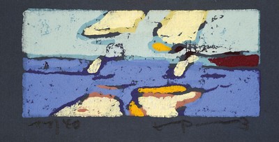 Klaus Fussmann, geb. 1938, Farblinolschnitt,"Ostsee", handsign,. num. 11/40, ca. 9x17,5 cm