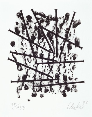 Günther Uecker, geb. 1930, Lithographie, handsigniert und dat. 96, num. 55/150, ca. 32x25cm, u.Gl., R.