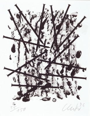 Günther Uecker, geb. 1930, Lithographie, handsigniert und dat. 96, num. 55/150, ca. 32x25cm, u.Gl., R.