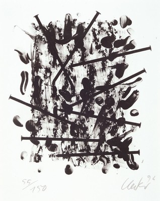 Günther Uecker, geb. 1930, Lithographie, handsigniert und dat. 96, num. 55/150, ca. 32x25cm, u.Gl., R.