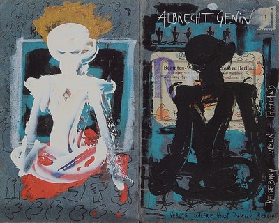 Albrecht Genin, 1945-2013, Multiple, auf dem Umschlag übermaltes Heft (Reisebuch Berlin-Thailand), ca. 17x22cm, u.Gl., R. ca. 51x43cm