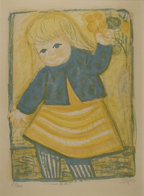 Otto Dix, 1891 Untermhaus/Gera - 1969 Singen, "Bettina (mit Kapuzinerblume)", 1953, Farblithographie/Zerkall Bütten, 63.5 x 47 ...