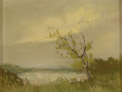 Karl Philipp Spitzer, 1887-1954 Speyer, Seeuferlandschaft, Öl/Holz, rückseitig sign., ca. 23x30cm, R. ca. 38x44cm