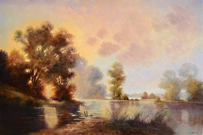 Gottfried Freyer, geb. 1945, Kunststudium in Düsseldorf, romantische Landschaft, signiert, Öl/Lwd., 90 x 61 cm, Rahmen 104 x 75 cm, wurde für 3800 ...