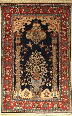 Ghom Kork mit Seide alt, Persien, ca. 40 Jahre, Korkwolle mit Seide, ca. 214 x 139 cm, dekorativ, EHZ: 2