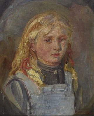 Heinrich Strieffler, 1872 Neustadt-1949 Landau, Porträt eines blonden Mädchens, um 1906-07, Öl/Malkarton, rechts unten signiert, ca. 20x16cm, R. ...