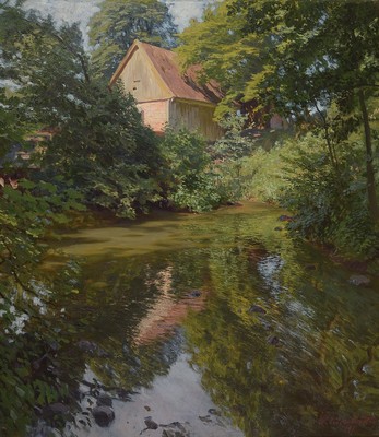 Wilhelm Eisenblätter, 1866 Duisburg - 1934 Königsberg, deutscher Landschaftsmaler und Bühnenbildner, wohl ostpreußische Sommerlandschaft mit ...