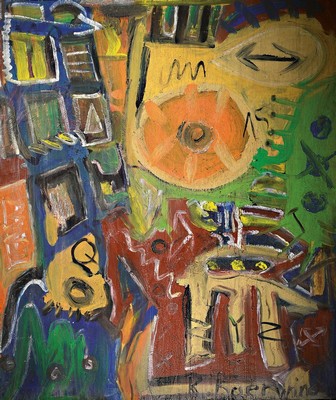 Rudi Baerwind, 1910-1982 Mannheim, Informel, rückseitig auf altem Etikett so betitelt und dat. um 1975, abstrakte Komposition, Acryl/Lwd, rechts ...