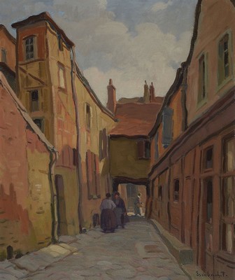 Paul André Jean Eschbach, 1881-1961, Blick in eine Gasse, rückseitig betitelt passage musette Dyon, Öl/Lwd, rechts unten signiert, ca. 56x46cm, R. ...