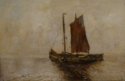 Karl Leipold, 1864 - 1943, Segelschiff im Nebel, Öl/Lwd, re. u. signiert, ca. 48 x 71 cm, Rahmen