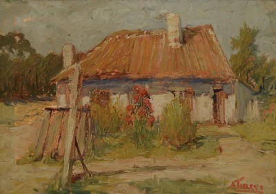 Alexandre Tielens, 1868-1959, Bauernhütte im Sommer, Öl/Lwd, rechts unten signiert, ca. 37x52cm, R. ca. 50x65cm