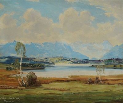 Josef Rolf Knobloch, 1891 Böhm.Kramnitz-1964 München, Der Riegsee bei Murnau, Öl/Lwd, links unten signiert, ca. 50x60cm, R. ca. 64x 74cm