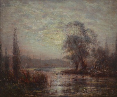 Alexander Vincent, tätig Anfang 20. Jh., Xochimilco in Mexico-Stadt, auf Rückseite auf altem Etikett bezeichnet: "Noche de Luna Xochimilco ...