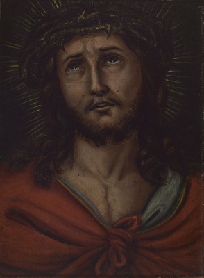 Unbekannter Nazarener, 19. Jh., Christus mit der Dornenkrone, Öl/Malkarton, unsigniert, ca. 21x16cm, R. ca. 28x23cm