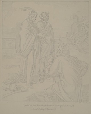 Bonaventura Genelli, 1798-1863, Illustration zu Hamlet, Aufzug V, Szene I, Gleubst du dass Alexander in der Erde solchergerstalt aussah ?, Bleistift ...