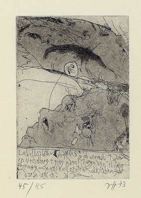 Horst Janssen, 1929-1995, Radierung von 1973, handsigniert und num. 45/85, unter Glas gerahmt, Platte ca. 15x10 cm, gesamt ca. 43x51 cm