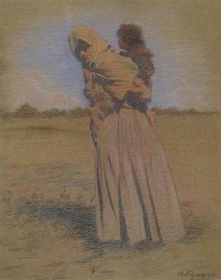 Adolf Wiesner, 1871 Prag - 1942 KZ Theresienstadt, Studium bei Max Pirner in Prag, in Dresden und bei Otto Seitz in München, hier: Pastellzeichnung, ...