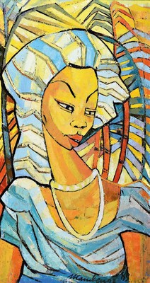 Mambengi Tondo, zeitgenössischer Künstler und Keramiker aus der Republik Kongo, Acryl/Lwd, Frauenporträt, signiert und dat. 89, ca.83 x 46 cm, ...
