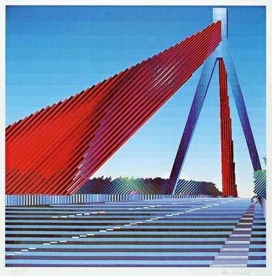 Klaus Wendel, 1935 Wollmesheim-2005, Studium an der Akademie Karlsruhe bei Karl Hubbuch, hier. Die Autobahnbrücke bei Speyer, Farboffset, ...