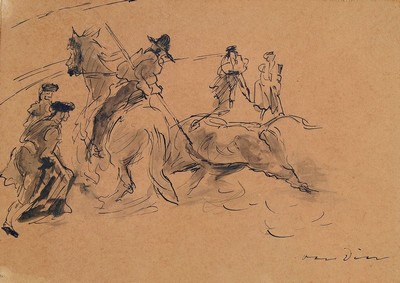 Otto Dill, 1884 Neustadt - 1957 Bad Dürkheim, Tuschfederzeichnung, Stierkampfszene, li. u. signiert, ca. 20 x 27.5 cm, unter Glas, rahmen