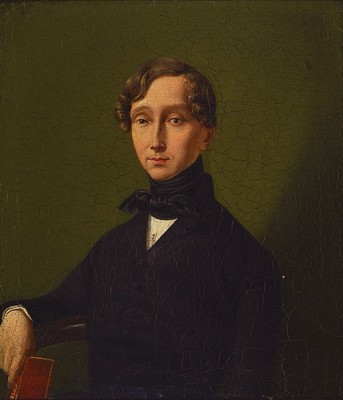 Unbekannter Porträtist, deutsch, um 1830-40, en-face Porträt eines jungen Mannes mit Buch, Öl/Lwd, ca. 24x20cm, R. ca. 40x37cm