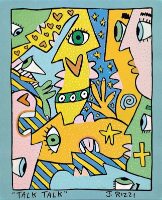 James Rizzi, 1930-2011, Lithografie, "Talk, Talk", sign., unter Glas gerahmt, gesamt ca. 72x50 cm