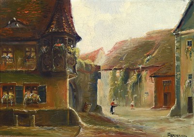 Hermann Herterich, geb. 1874 Frankfurt am Main, Dorfansicht, Öl/Lwd, rechts unten signiert, ca. 34x48cm, R. ca. 46x61cm