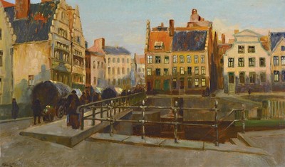 Raoul Berlot/Bercot, wohl belgischer Maler, um 1920/30, städtische Straßenszene, Öl/Lwd, signiert, ca. 48x 81 cm, Rahmen