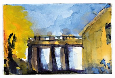 Klaus Fußmann, geb. 1938, Villa Ludwigshöhe in Edenkoben, Aquarell auf Büttenpapier, signiert und dat. 98, ca. 14.5x22cm, PP, u.Gl., R. ca. 35x42cm