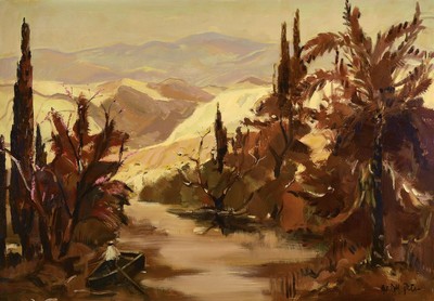 Hans Rolf Peter, 1926-2020 Neustadt /Wstr., Am Jordan, rückseitig so betitelt, Öl/Lwd, rechts unten signiert, ca. 70x100cm, R. ca. 84x114cm