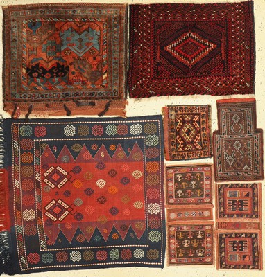 (7 Lots) Taschen und 1x Sofreh alt, Persien, um 1940-1960, EHZ: 2-3