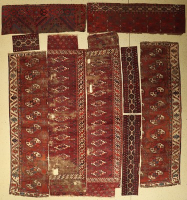 (9 Lots) frühe turkmenische Fragmente antik, Turkmenistan, 19.Jhd., EHZ: Fragmente