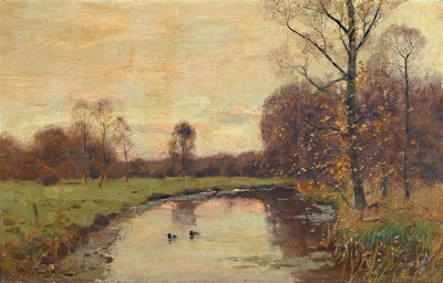 Peter Paul Müller, 1853 Berlin-1930 Gauting, Studium an der Kunstschule Weimar und an der Akademie München, hier: Herbstliche Landschaft mit ...