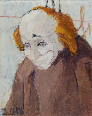 Christel Abresch, 1931 Sulzbach-2011 Neustadt/Weinstr., Porträt eines Clowns, Öl/Lwd, signiert und dat. 80, ca. 30x24cm, R. ca. 38x32cm