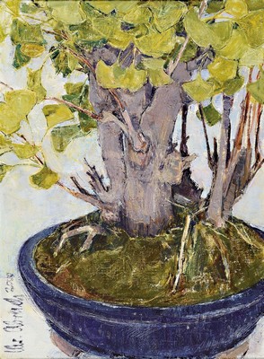 Christel Abresch, 1931 Sulzbach-2011 Neustadt/Weinstr., "Mein Gingko", rückseitig so betitelt und mit Widmung versehen, Öl/Lwd, signiert ...