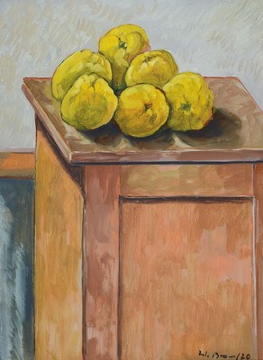 Werner Brand, geb. 1933, Stillleben mit Quitten, Öl/Holz, signiert und dat. 20, ca. 50x37cm, R. ca. 57x44cm