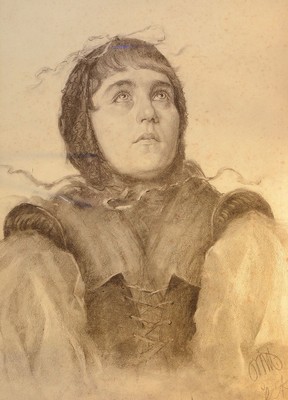 Otto Beck, wohl Otto Waler Beck, 1864 - 1954, Kohlezeichnung, junges Frau in Tracht, re. unten signiert, ca. 53 x 38 cm