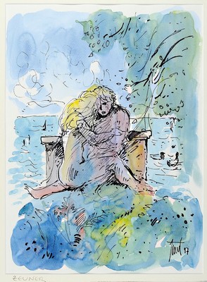 Günther Zeuner, 1923 Dresden - 2011 Speyer, Liebespaar, Aquarell/Papier, re. u. signiert und dat. 97, PP., ca. 45 x 33 cm