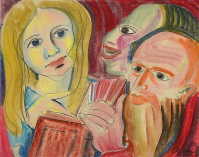 Gertrud Ogem, 1919 - 1985, expressionistisches, Pastell/Papier, Lesende, , signiert und dat. 1973, Berliner Künstlerin, PP. ca. 39.5 x 50cm, unter ...