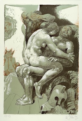 Willi Sitte, 1921 - 2013, Lithografie auf Bütten, num. 47/58, handsigniert, Abb. ca. 64 x 45 cm, unter Glas, Rahmen: 93.5 x 63 cm