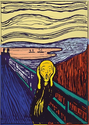 nach Andy Warhol, Siebdruck auf festem Karton," The Scream (orange)", Sunday B. Morning, rückseitig mit Stempel des Hrsg. und dem Zusatz ...