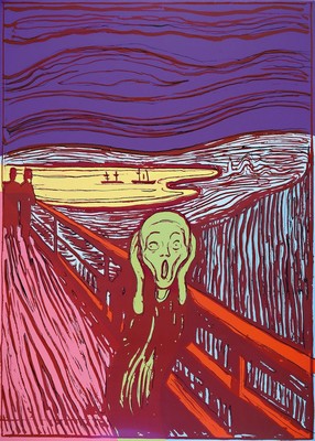 nach Andy Warhol, Siebdruck auf festem Karton, "The scream (green)", Hrsg. Sunday B. Morning, rückseitig mit Stempel des Hrsg. und dem ...